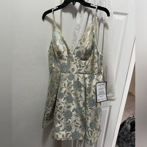 Macy's Satin Dress with Blue and Gold Floral Design dress